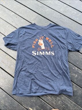 Simms Navy Graphic Fishing Logo Tee with Orange Accents